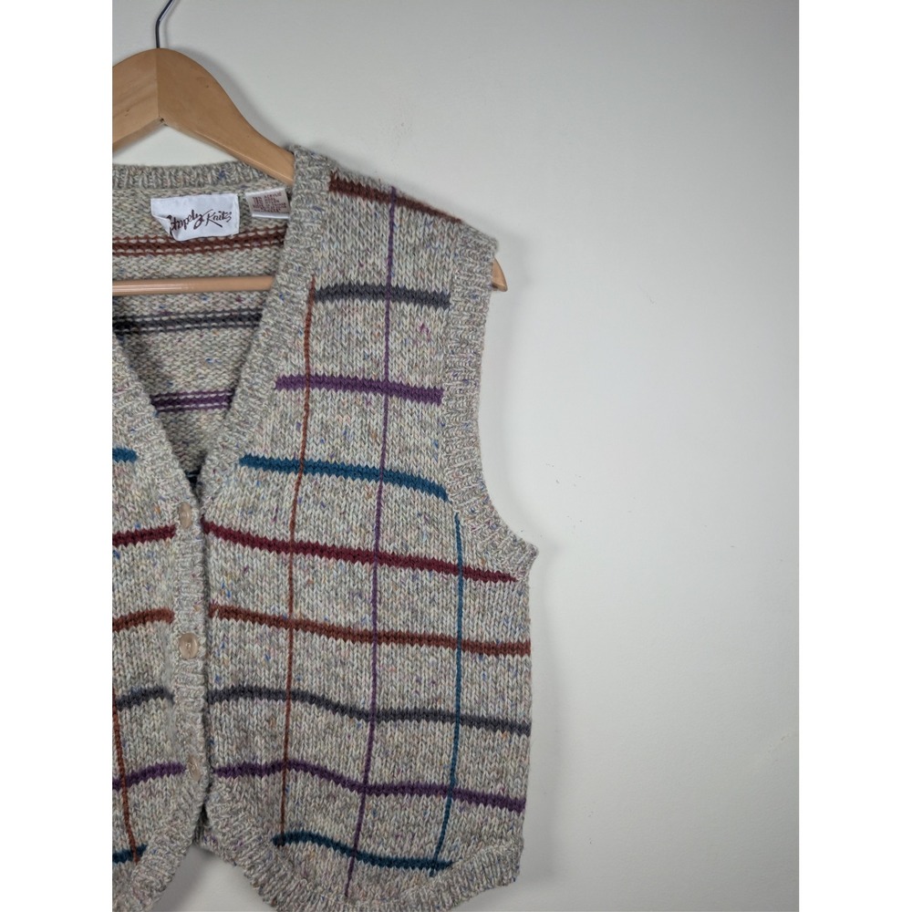 Shapely Knits Vintage Wool Blend Plaid Sweater Vest Tweed Donegal Fleck Gray M - Picture 4 of 7